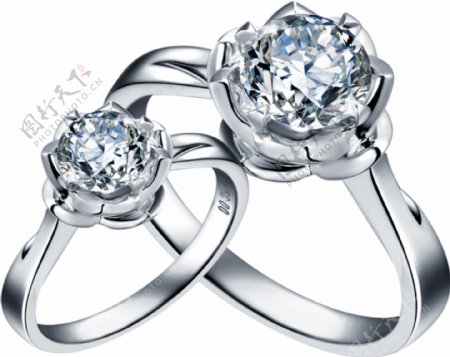 两个浪漫爱情的钻石戒指守护矿石