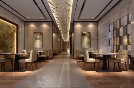 低调风格大型酒店餐厅空间模型下载