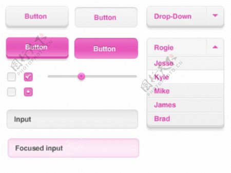 粉色网页按钮勾选框复选框下拉菜单进度条
