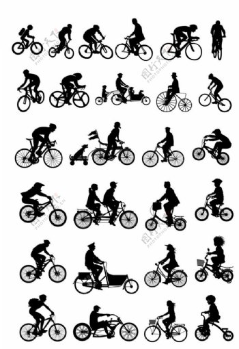 各种骑自行车的人矢量图