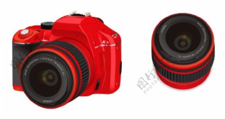 红色单反数码相机镜头矢量素材