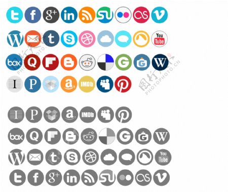 圆形网页社交多媒体图标设计
