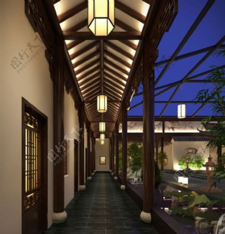 中式古典风格走廊3D模型