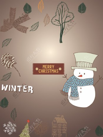 圣诞树主题雪人矢量背景素材