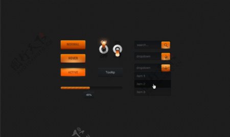 橙色网页设计素材工具包