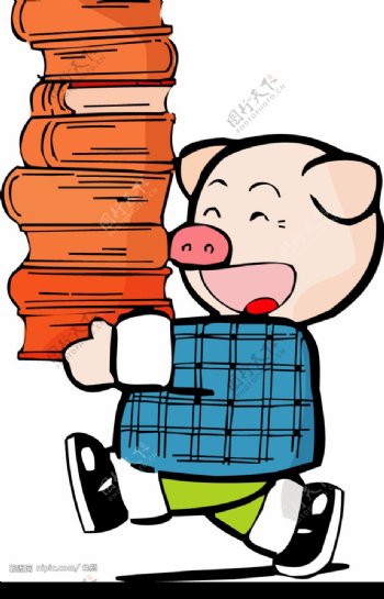 可爱小猪读书矢量图