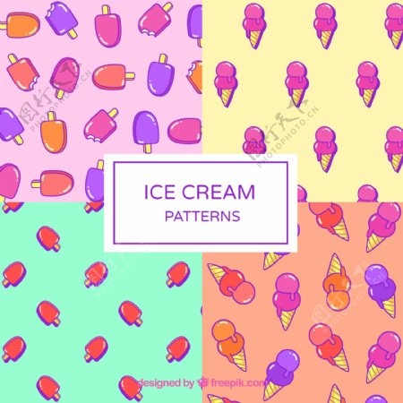 手绘冰淇淋的多彩图案