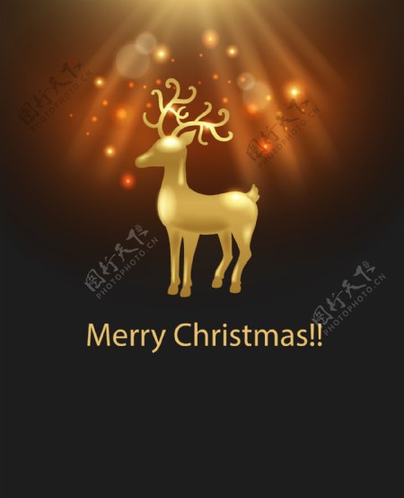 矢量质感金色驯鹿圣诞背景素材