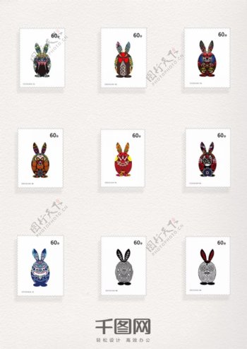 兔子中国元素邮票素材