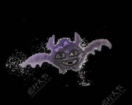紫色水彩手绘蝙蝠透明素材