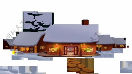 卡通冬季小屋png元素素材
