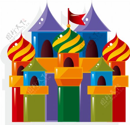 卡通彩色城堡图案元素