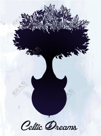 黑白时尚艺术大树插画