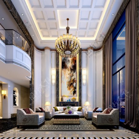 欧式超豪华客厅装饰画效果图