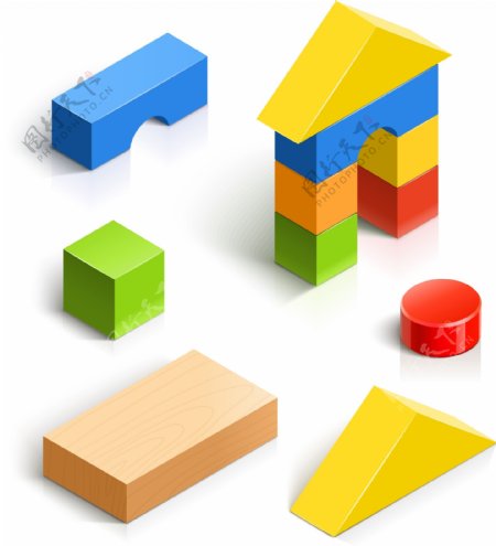 彩色积木玩具拼搭矢量素材