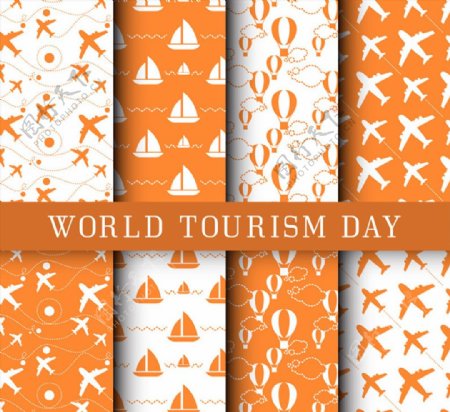 6款橙色世界旅游日无缝背景