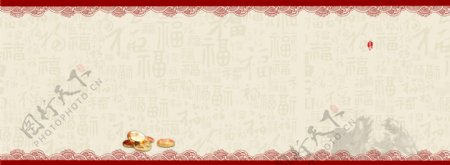 中国风红色花边标签淘宝banner背景