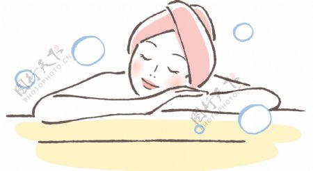 洗澡卡通手绘女生插画矢量素材