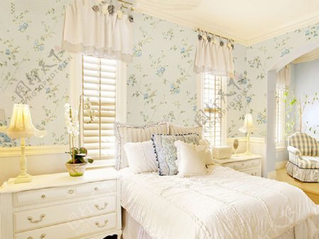 蓝玫瑰墙纸卧室装修效果图