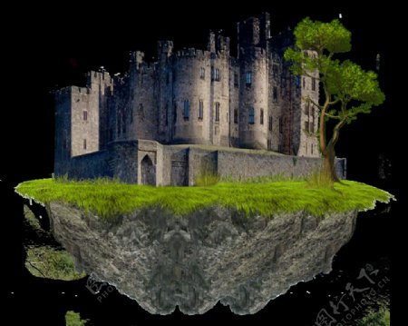 创意悬浮山城堡免抠png透明图层素材