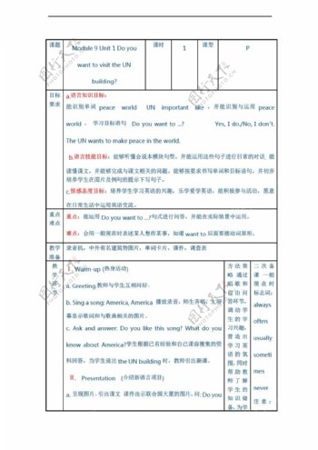 六年级上英语Module9Unit1DoyouwanttovisittheUNbuilding