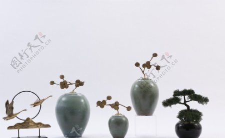 中式创意墨绿色陶瓷罐摆件