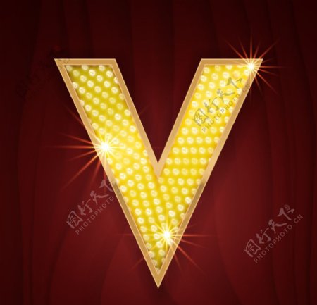 黄色镶边钻石闪耀英文字母V