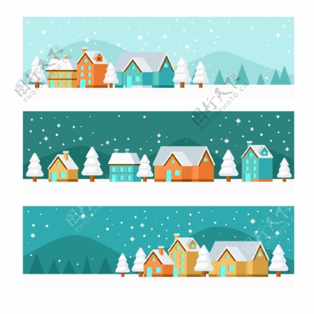 卡通房子蓝色圣诞节海报背景模板