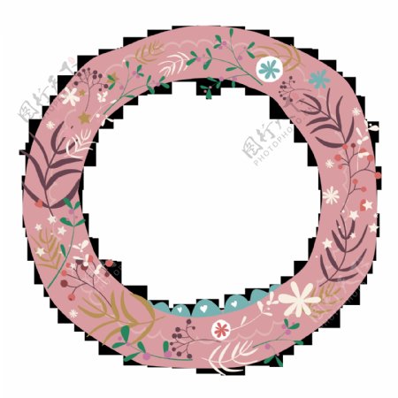 粉色圆形花环卡通透明素材