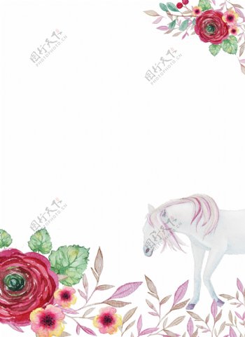 马匹和花卉卡通透明素材