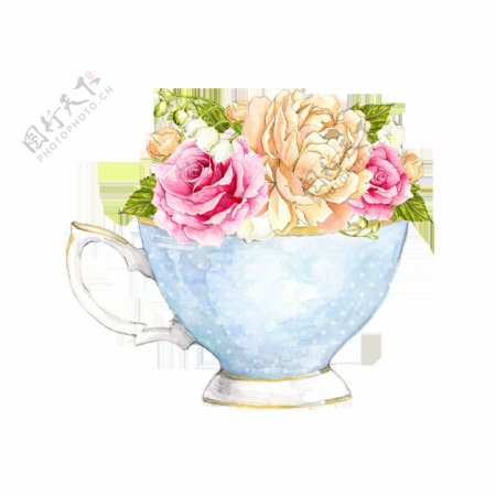 创意茶杯花盆卡通透明素材