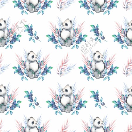 白色草丛中站着的熊猫jpg背景素材