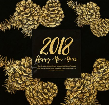 2018新年金色松果圣诞背景