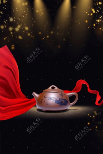 中国风飘带茶壶背景