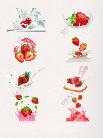 草莓牛奶飞溅创意素材