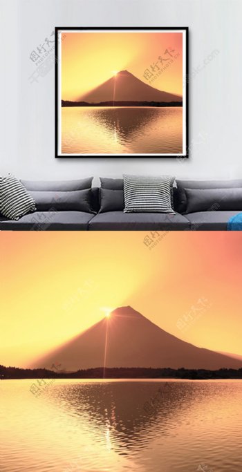 黄昏富士山下方形高清装饰画