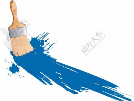 卡通油漆刷蓝漆png元素