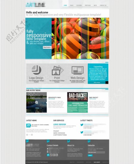 蓝色的企业抽象科技商务印刷网站首页设计