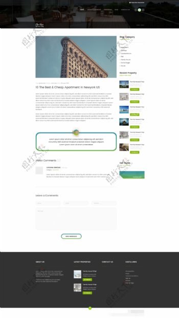 现代房地产网站单篇博客页面PSD模板