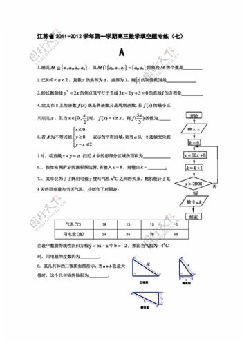 数学苏教版江苏省高三上学期数学填空题专练7