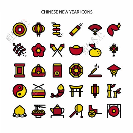 卡通扁平中国新年元素
