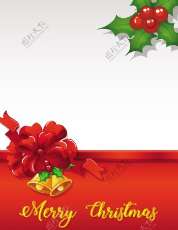 红丝带的圣诞贺卡模板