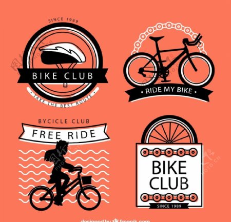 自行车俱乐部标签矢量图
