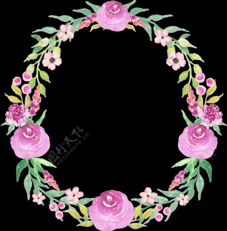 清新浪漫紫粉色花朵手绘花环装饰元素