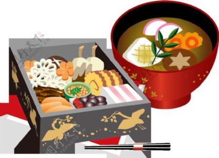 清新简约日式便当料理美食装饰元素