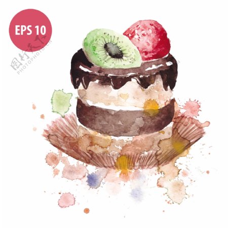 水彩绘水果蛋糕插画