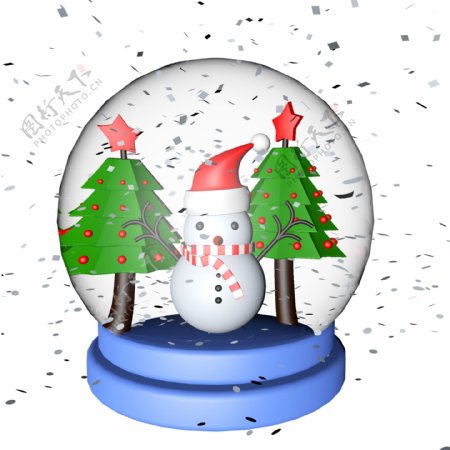 3D圣诞雪人圣诞树圣诞水晶球C4D飘雪