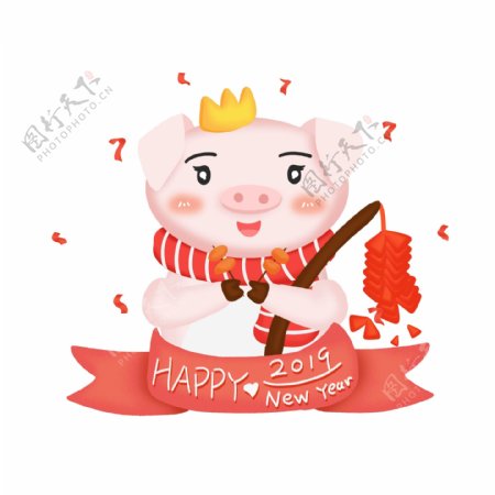 可爱手绘新年春节猪ip形象素材元素