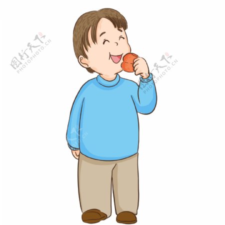 彩绘吃柿子的男生