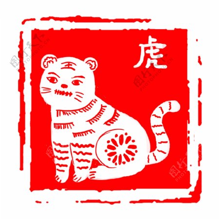 中国风红色古典生肖兔子老虎边框元素